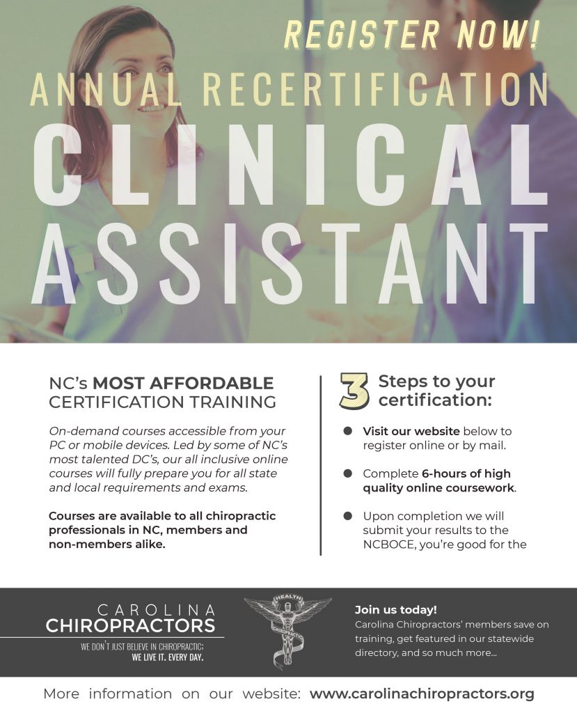 Chiropractic Assistant Recertification Carolina Chiropractors   Ca Recert 829x1024 